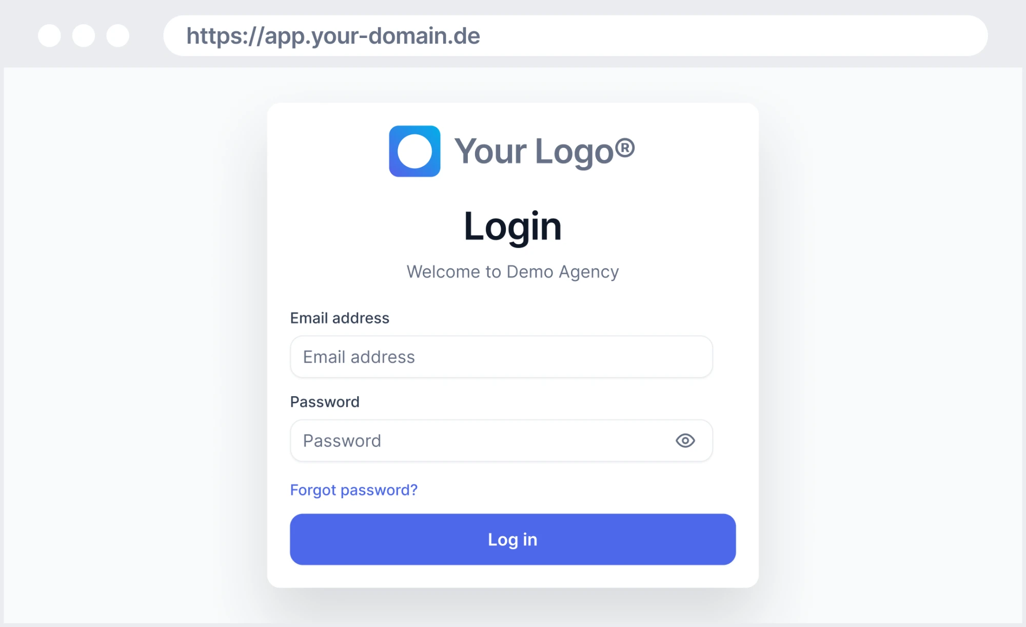 White-labelled login page on the agency’s own domain